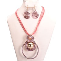Drop Down Circle Pearl Wire Pendant & Earrings