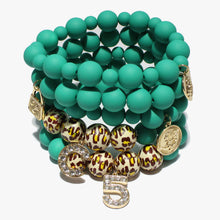 Load image into Gallery viewer, C5 Multi charm multi layered stretch bracelet with Leopard
