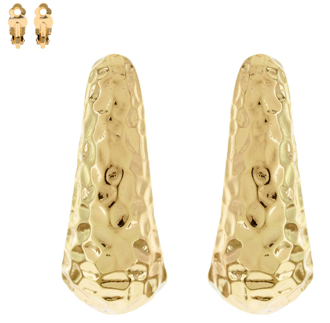 Hammered Crescent Gold Clip-On Earrings